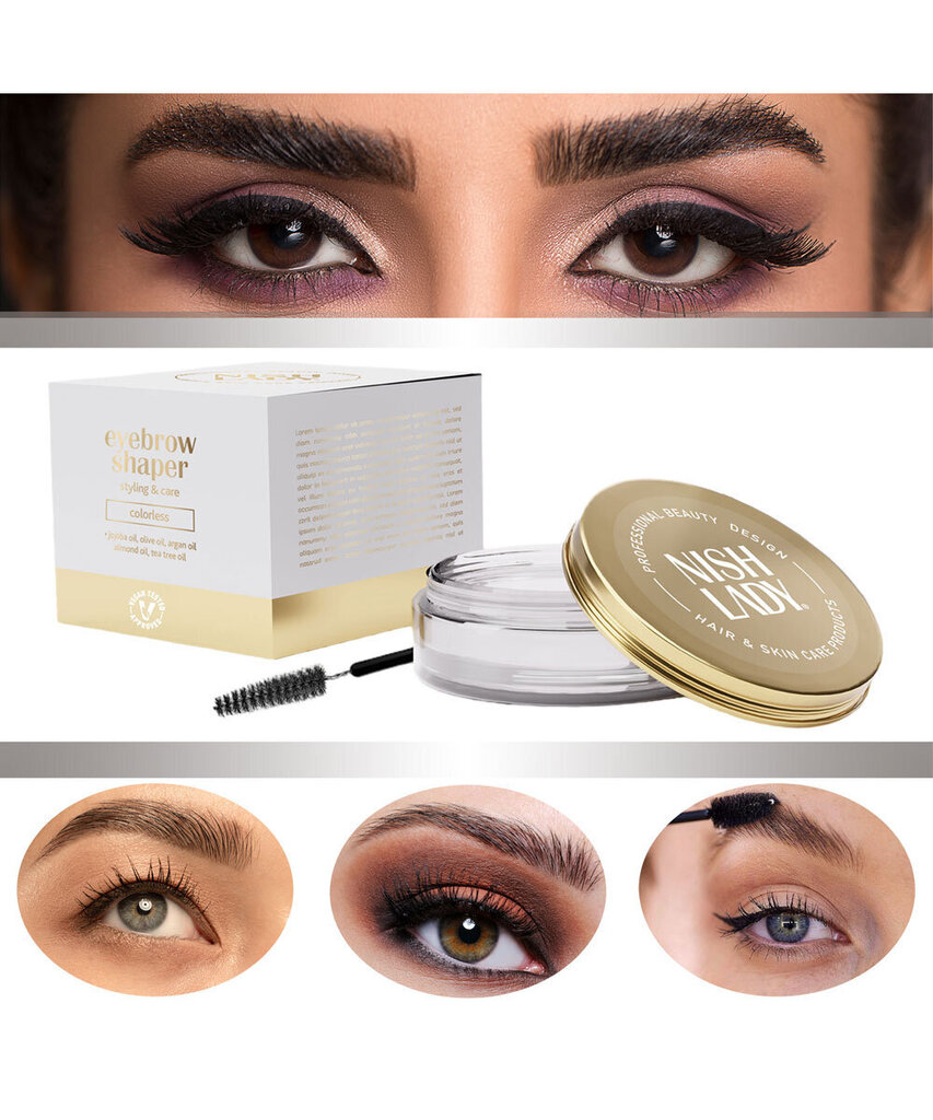 Uzacu vasks ar otiņu Nishlady Eyebrow Lift Lamination Gel Kit With Brush (Colourless), 50 ml cena un informācija | Uzacu krāsas, zīmuļi | 220.lv