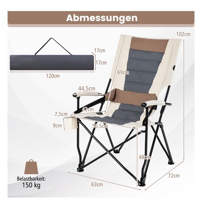 Saliekams kempinga/tūrisma krēsls Costway,63 x 72 x 102 cm, brūns cena un informācija |  Tūrisma mēbeles | 220.lv