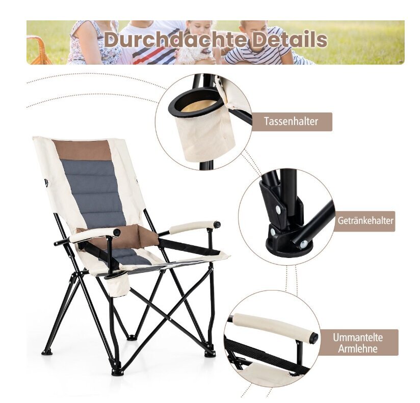 Saliekams kempinga/tūrisma krēsls Costway,63 x 72 x 102 cm, brūns cena un informācija |  Tūrisma mēbeles | 220.lv