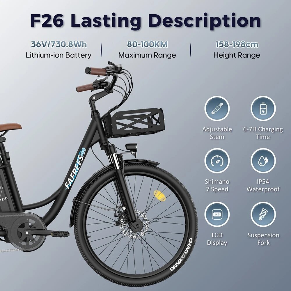 Elektriskais velosipēds Fafrees F26 Lasting, 26", pelēks cena un informācija | Elektrovelosipēdi | 220.lv