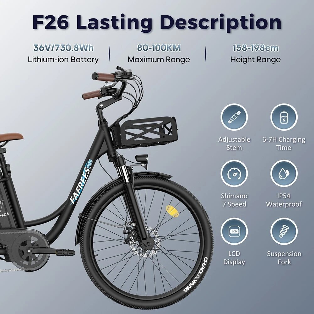 Elektriskais velosipēds Fafrees F26 Lasting, 26",balts цена и информация | Elektrovelosipēdi | 220.lv