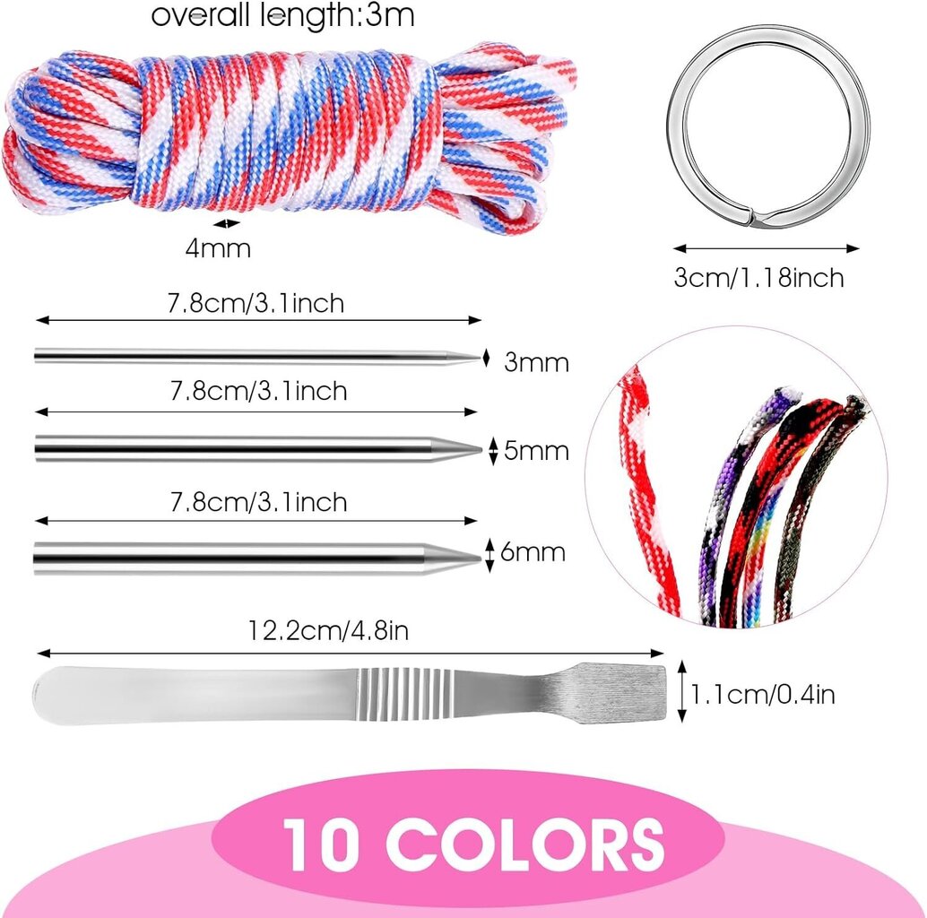 Paracord daudzfunkcionāla paracord virve, 10 krāsas cena un informācija | Rotu veidošana, pērļošana | 220.lv
