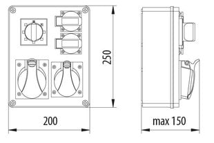 Sadales plate R-BOX 240 2x230V 1x32A/4P 1x16A/4P L-0-P - B.1615W cena un informācija | Elektrības slēdži, rozetes | 220.lv