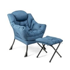 Dzīvojamās istabas krēsls ar kāju balstu Costway, zils cena un informācija | Atpūtas krēsli | 220.lv