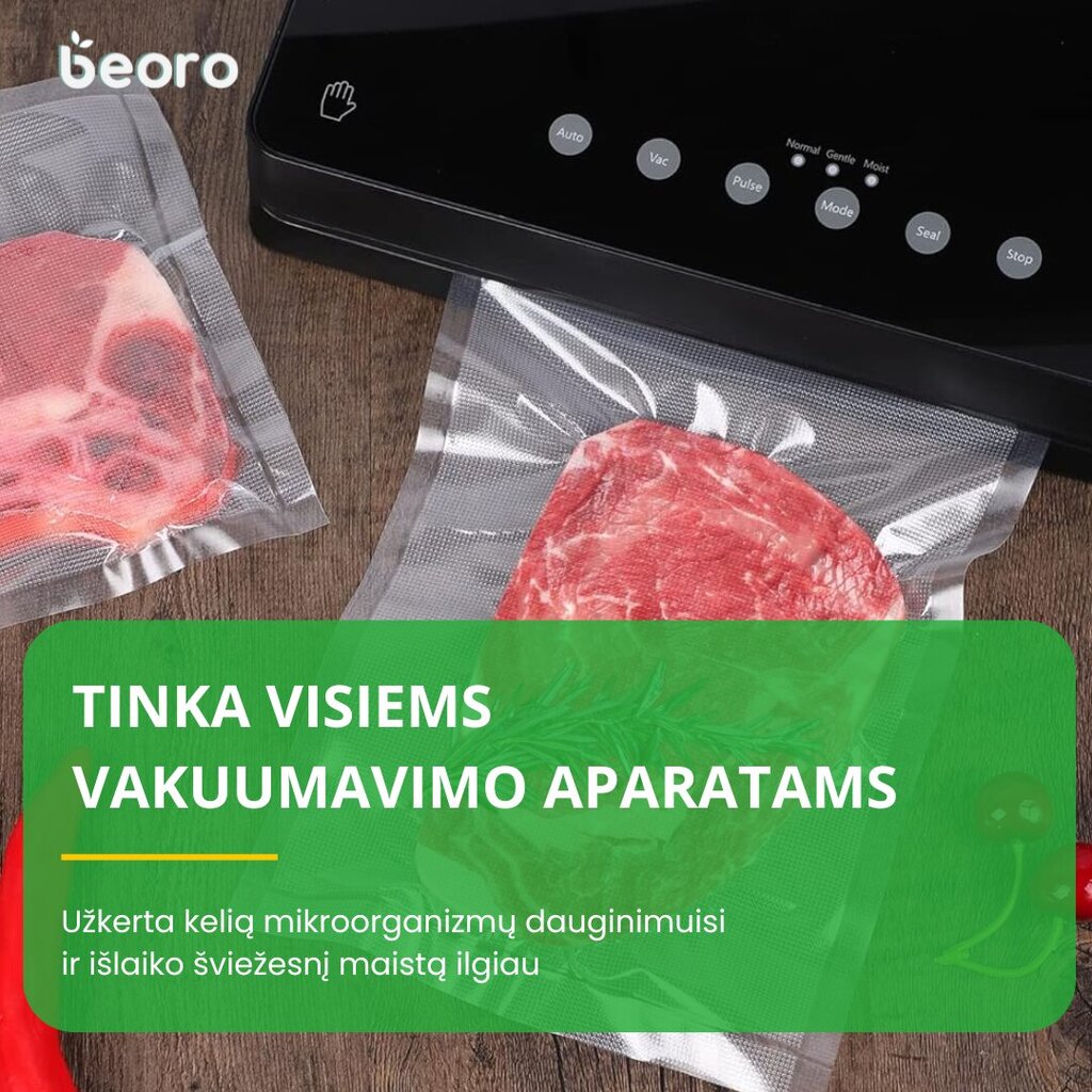 Beoro gofrēti vakuma maisi, 20x25-50 cena un informācija | Vakuuma iepakotāji | 220.lv