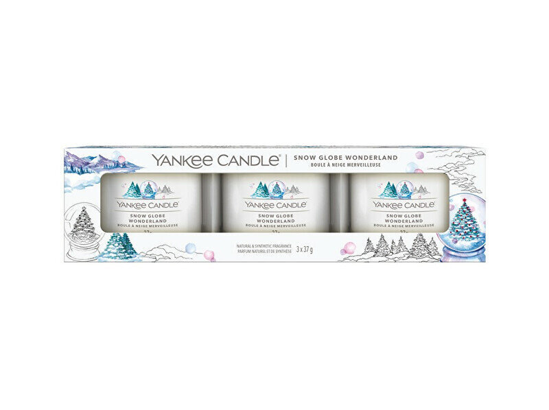 Yankee Candle Votive sveču komplekts stiklā Snow Globe Wonderland 3 x 37 g cena un informācija | Sveces un svečturi | 220.lv