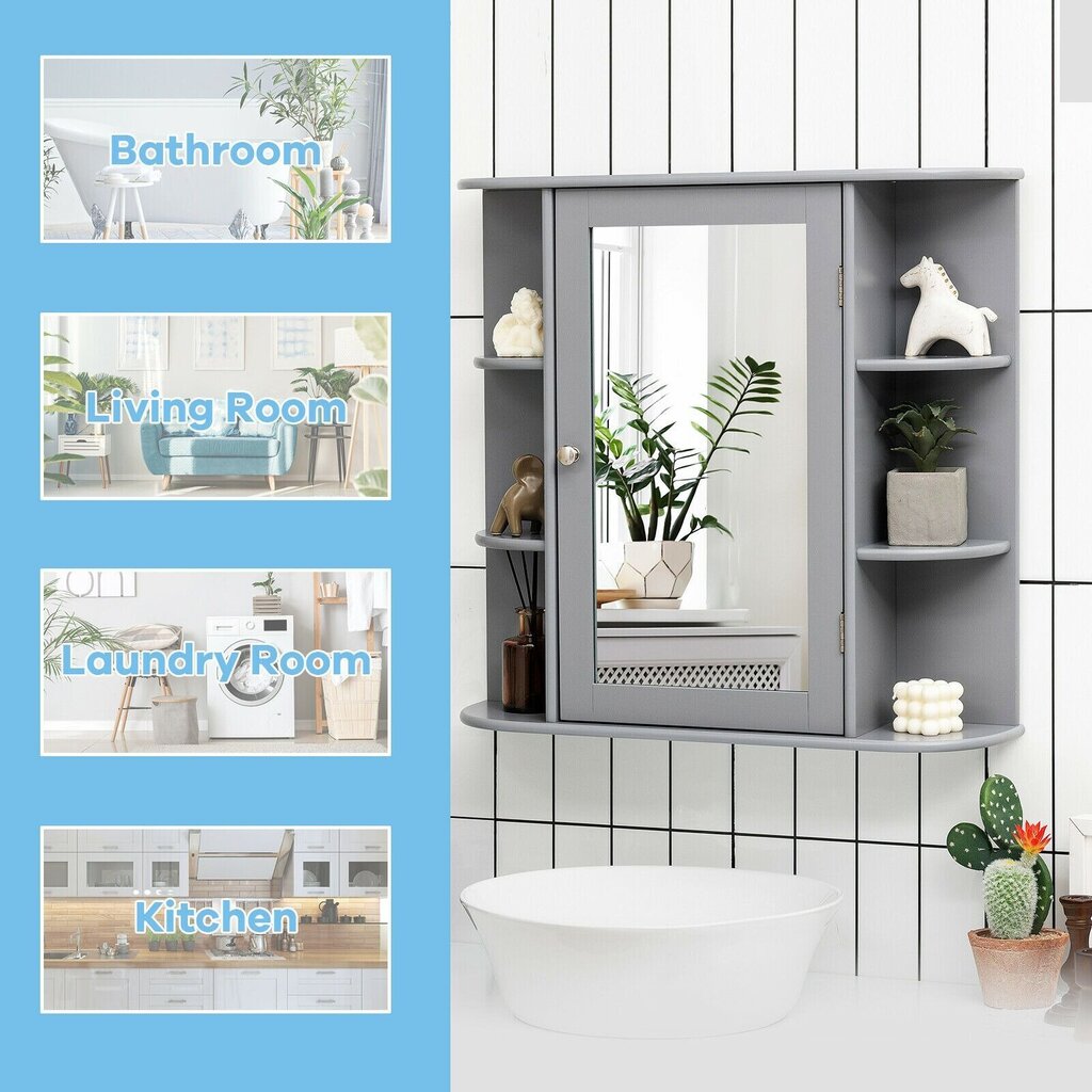 Vannas istabas skapis Costway, pelēks цена и информация | Vannas istabas skapīši | 220.lv