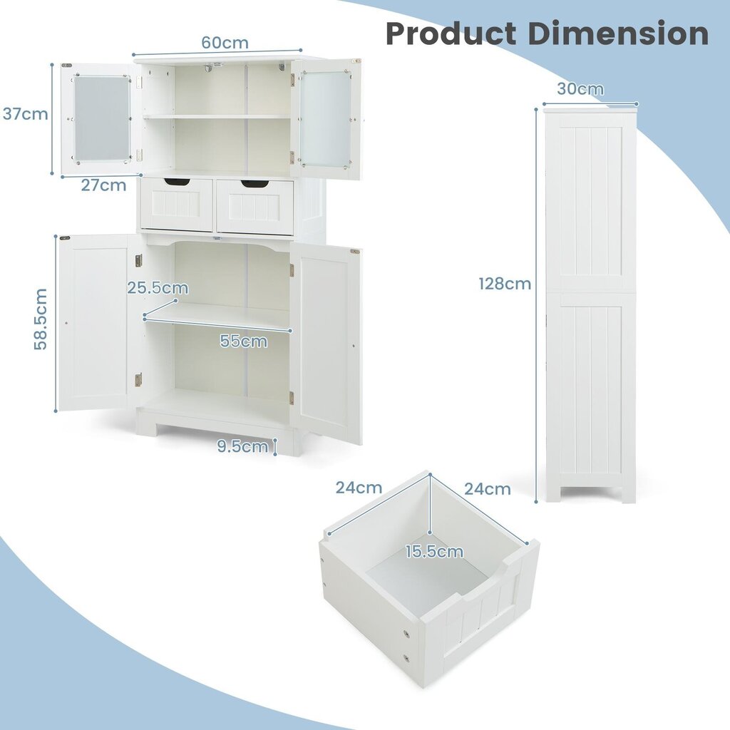 Vannas istabas skapis Costway, balts cena un informācija | Vannas istabas skapīši | 220.lv
