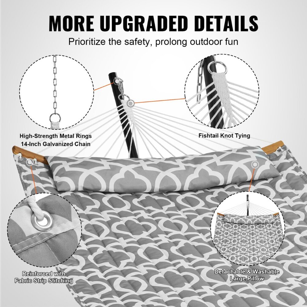 Vevor divvietīgais hamaks, pelēks/balts cena un informācija | Šūpuļtīkli | 220.lv
