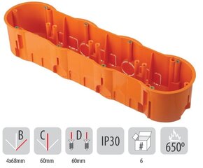 Iebūvējamā kaste 60 dziļa, četrvietīga, ar skrūvēm - A.0049WPG cena un informācija | Elektrības slēdži, rozetes | 220.lv