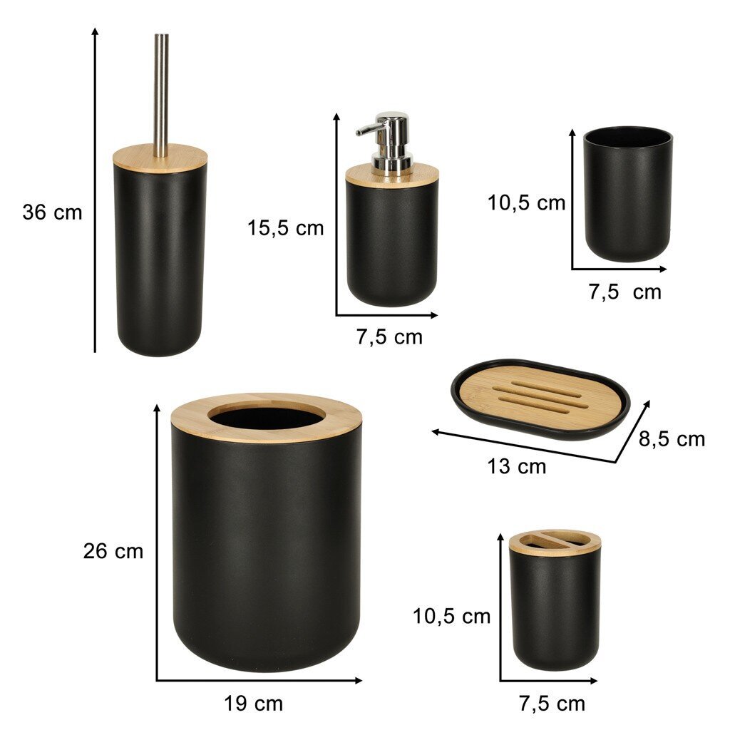 Vannas istabas piederumu komplekts, 6 gab., melns cena un informācija | Vannas istabas aksesuāri | 220.lv