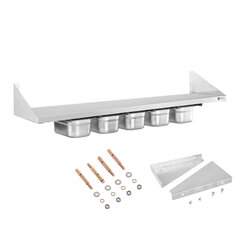 Sienas plaukts, kas karājas uz nerūsējošā tērauda konsolēm ar GN1/4 konteineriem 10017971 cena un informācija | Plaukti | 220.lv