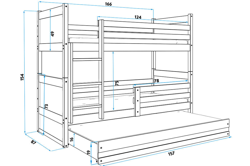 Bērnu gulta BMS62B, 80x160 cm, pelēka/balta cena un informācija | Bērnu gultas | 220.lv