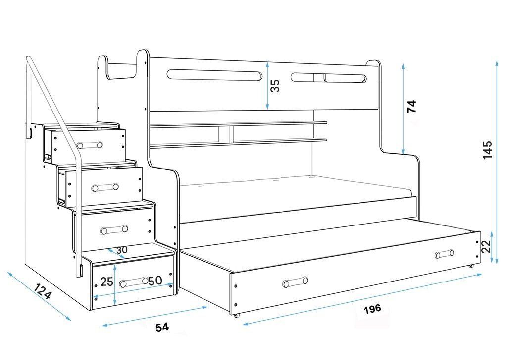 Bērnu gulta BMS196P, 90x200 cm, balta/pelēka cena un informācija | Bērnu gultas | 220.lv