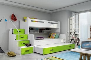 Bērnu gulta BMS196ZA, 90x200 cm, balta/zaļa cena un informācija | Bērnu gultas | 220.lv