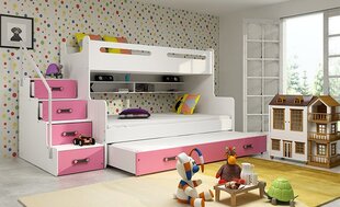 Bērnu gulta BMS196R, 90x200 cm, balta/rozā cena un informācija | Bērnu gultas | 220.lv
