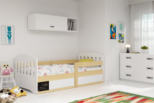 Bērnu gulta BMS90BPR, 80x200 cm, balta/gaiši brūna cena un informācija | Bērnu gultas | 220.lv