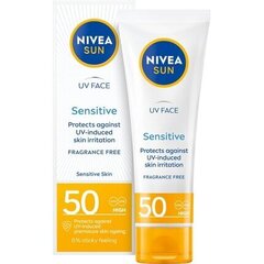 Saules aizsargkrēms jutīgai sejas ādai Nivea Sun Sensitive SPF50, 50 ml cena un informācija | Sauļošanās krēmi | 220.lv