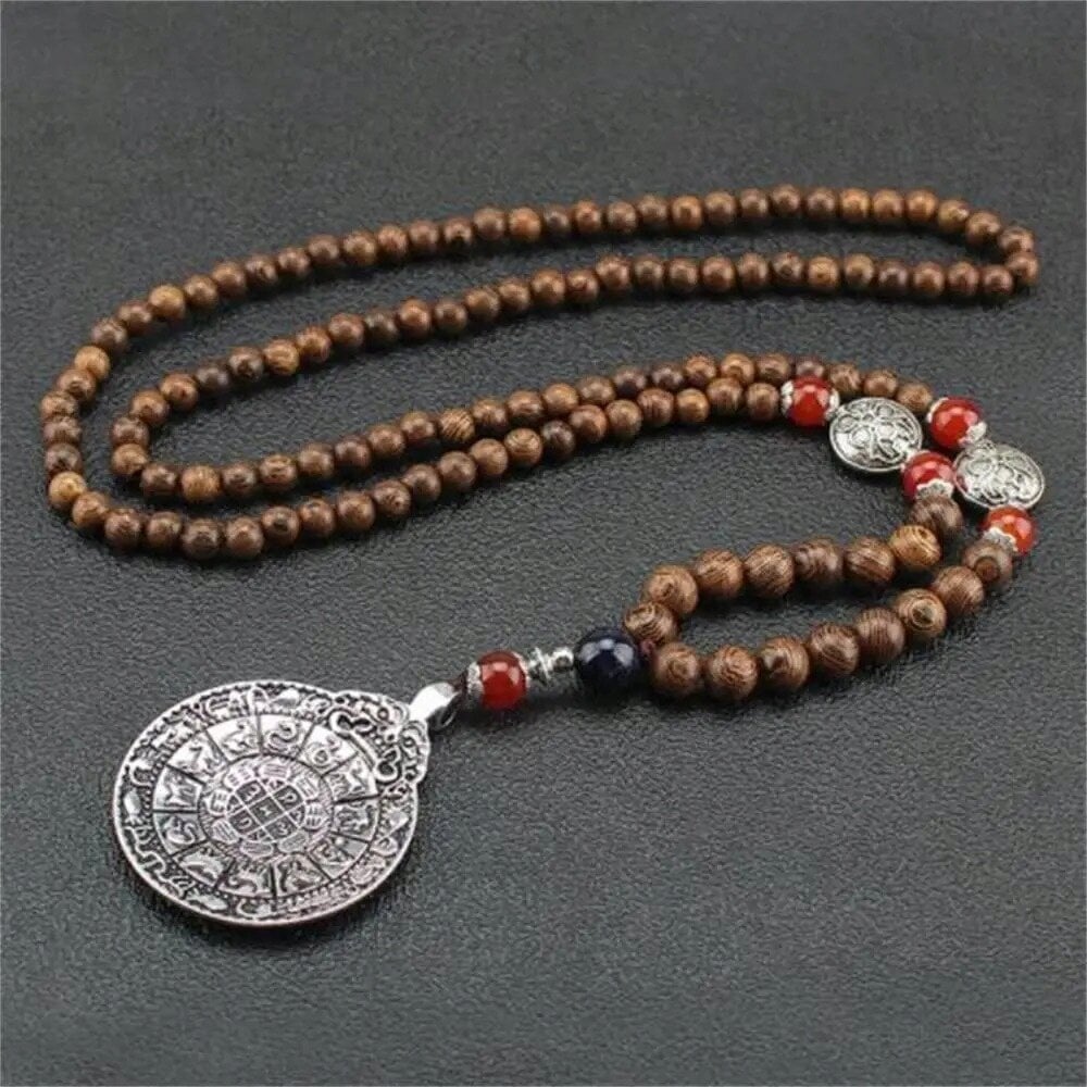 NEPĀLIJAS BUDDHA MALA Tibetas koka kaklarota Rokām darināts amulets EL84 цена и информация | Kaklarotas | 220.lv