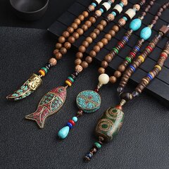 NEPĀLIJAS BUDDHA MALA Tibetas koka kaklarota Rokām darināts amulets EL82 cena un informācija | Kaklarotas | 220.lv