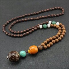 NEPĀLIJAS BUDDHA MALA Tibetas koka kaklarota Rokām darināts amulets EL79 cena un informācija | Kaklarotas | 220.lv