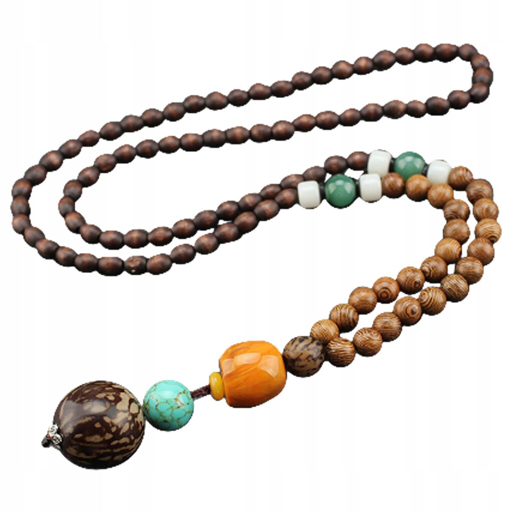 NEPĀLIJAS BUDDHA MALA Tibetas koka kaklarota Rokām darināts amulets EL79 цена и информация | Kaklarotas | 220.lv