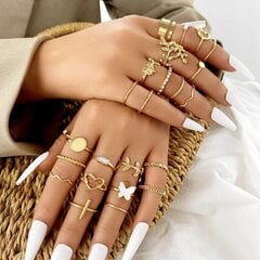 Серебряные кольца RETRO PUNK BOHO BEAUTIFUL RING SET 24 кольца 16-18 мм EL37_SILVER цена и информация | Кольца | 220.lv