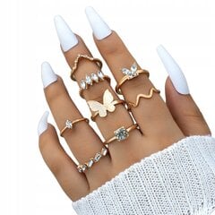 Золото RETRO PUNK VINTAGE RING SET 8 Pieces CLASSIC Crystals Z29 цена и информация | Кольца | 220.lv