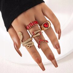 Золото RETRO PUNK VINTAGE RING SET 5 колец змеи красный Z33_Red цена и информация | Кольца | 220.lv