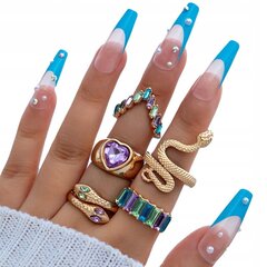 Набор золотых колец RETRO PUNK VINTAGE RINGS 5 шт. змеиное сердце PASTEL Z32 цена и информация | Кольца | 220.lv