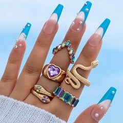 Набор золотых колец RETRO PUNK VINTAGE RINGS 5 шт. змеиное сердце PASTEL Z32 цена и информация | Кольца | 220.lv