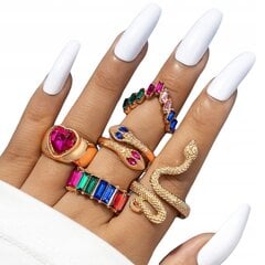 Набор золотых колец RETRO PUNK VINTAGE RINGS 5 шт. змеиное сердце MULTICOLOR Z31 цена и информация | Кольца | 220.lv