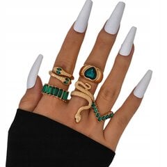 Набор золотых колец RETRO PUNK VINTAGE RINGS 5 шт. змеиное сердце зеленый Z33_GREEN цена и информация | Кольца | 220.lv