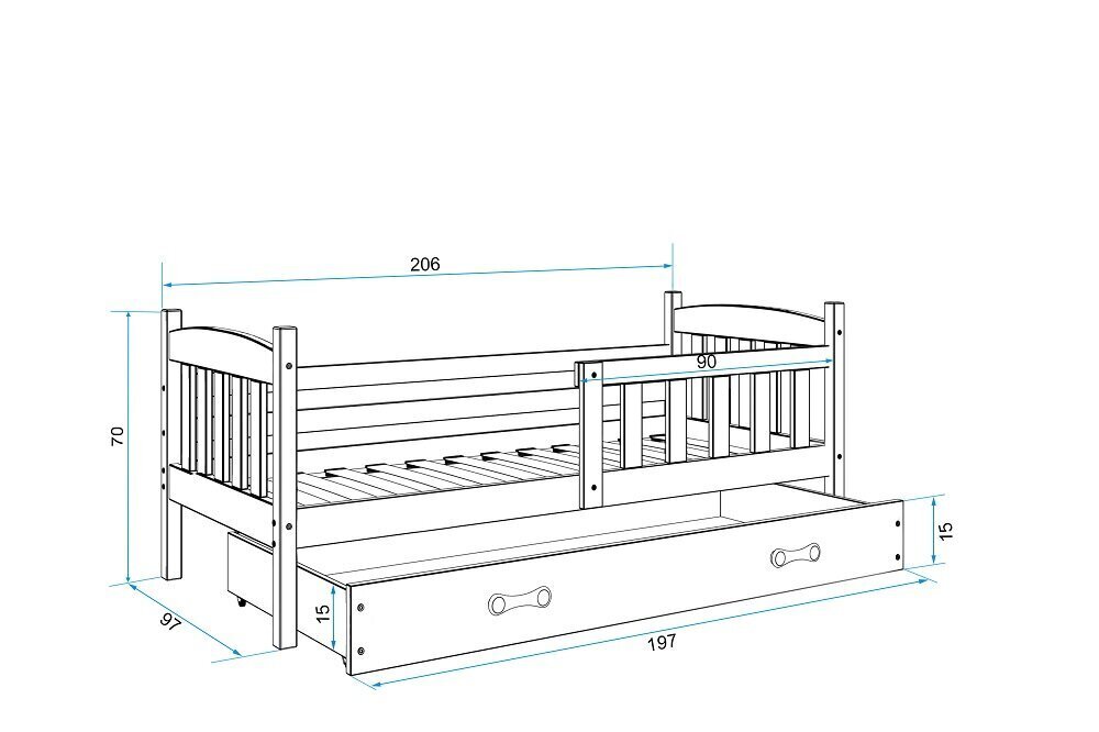 Bērnu gulta BMS97PRZI, 90x200 cm, gaiši brūns/zils cena un informācija | Bērnu gultas | 220.lv