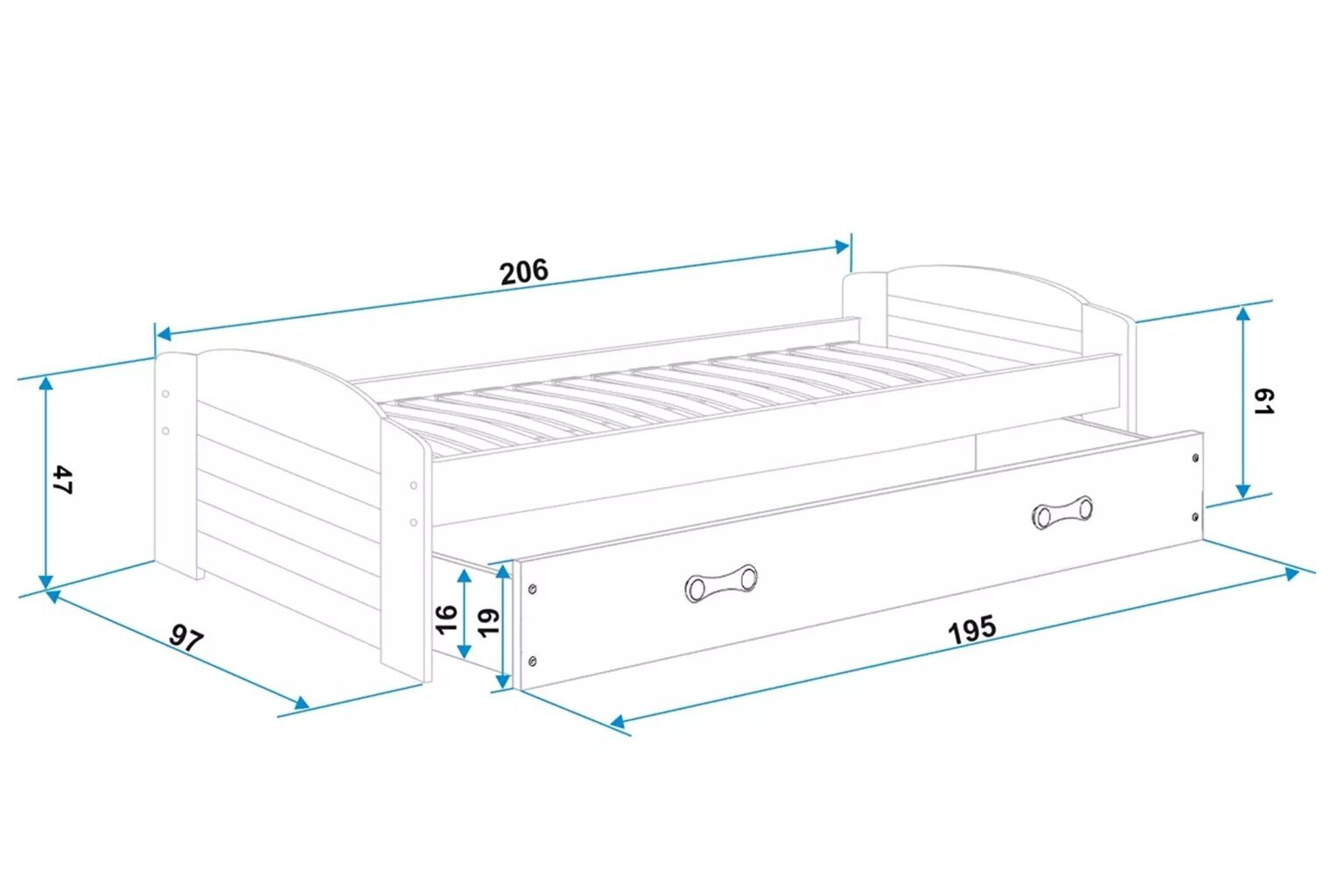 Bērnu gulta BMS98BP, 90x200 cm, balts/pelēks cena un informācija | Bērnu gultas | 220.lv