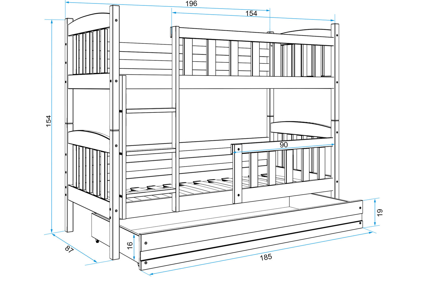 Bērnu gulta BMS142PRZA, 80x190 cm, gaiši brūna/zaļa cena un informācija | Bērnu gultas | 220.lv