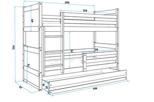 Bērnu gulta BMS165P, 90x200 cm, balts/pelēks cena un informācija | Bērnu gultas | 220.lv