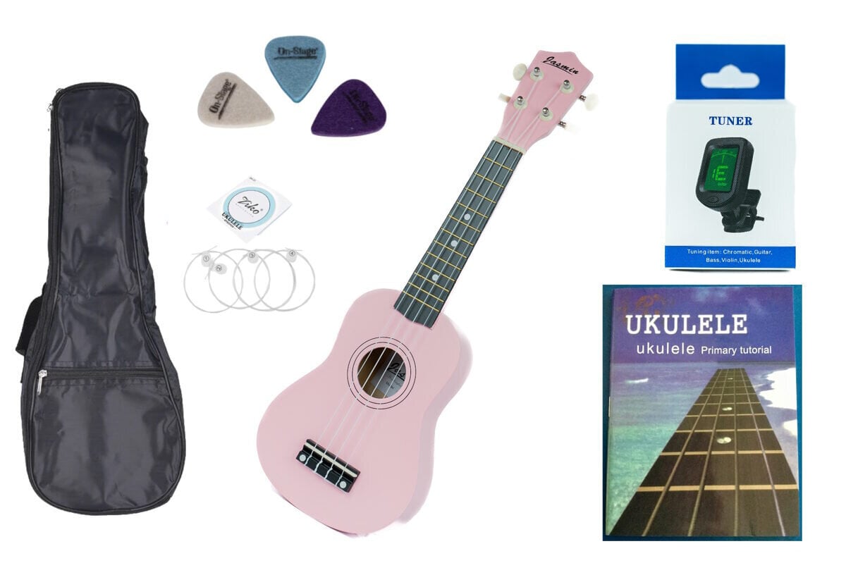 Ukuleles komplekts, Jasmin U3, rozā цена и информация | Ģitāras | 220.lv