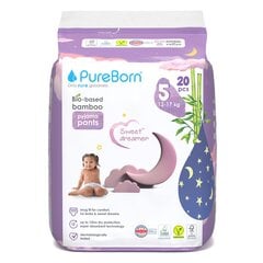 PureBorn uzvelkamās NAKTS autiņbiksītes 5.izmērs 12-17kg 20gb BIO cena un informācija | Autiņbiksītes | 220.lv