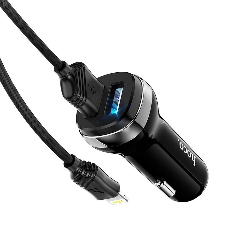 HOCO auto lādētājs 2x USB A + kabelis USB A uz iPhone Lightning 8 kontaktu 2,4A Z40 melns cena un informācija | Auto piederumi | 220.lv