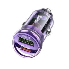 HOCO auto lādētājs Type C PD30W + USB QC3.0 Z53A VISION caurspīdīgs violets цена и информация | Авто принадлежности | 220.lv