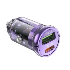 HOCO auto lādētājs Type C PD30W + USB QC3.0 Z53A VISION caurspīdīgs violets цена и информация | Авто принадлежности | 220.lv