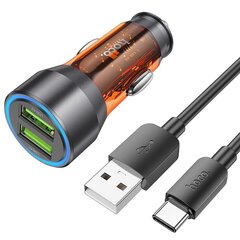 HOCO automašīnas lādētājs 2 x USB QC3.0 18W + USB kabelis līdz C tipam NZ12 caurspīdīgs oranžs cena un informācija | Auto piederumi | 220.lv