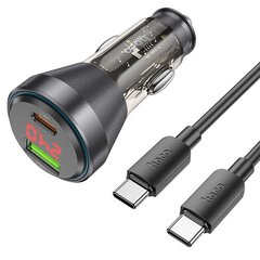 HOCO auto lādētājs USB QC 18W + C tips 30W ar digitālo displeju + kabelis no C līdz C tipa PD48W NZ12B caurspīdīgs melns cena un informācija | Auto piederumi | 220.lv