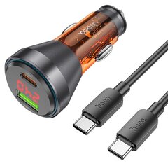 HOCO auto lādētājs USB QC 18W + C tips 30W ar digitālo displeju + kabelis no C līdz C tipa PD48W NZ12B caurspīdīgs oranžs cena un informācija | Auto piederumi | 220.lv