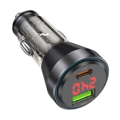 HOCO auto lādētājs USB QC 18W + Type C 30W ar digitālo displeju + C tipa kabelis līdz Lightning PD48W NZ12B caurspīdīgs melns цена и информация | Авто принадлежности | 220.lv