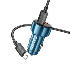 HOCO auto lādētājs USB QC 3.0 + C tips + C tipa kabelis Apple Lightning 8 kontaktu PD 48W Leader Z50 metāla pelēks cena un informācija | Auto 12V el. piederumi | 220.lv