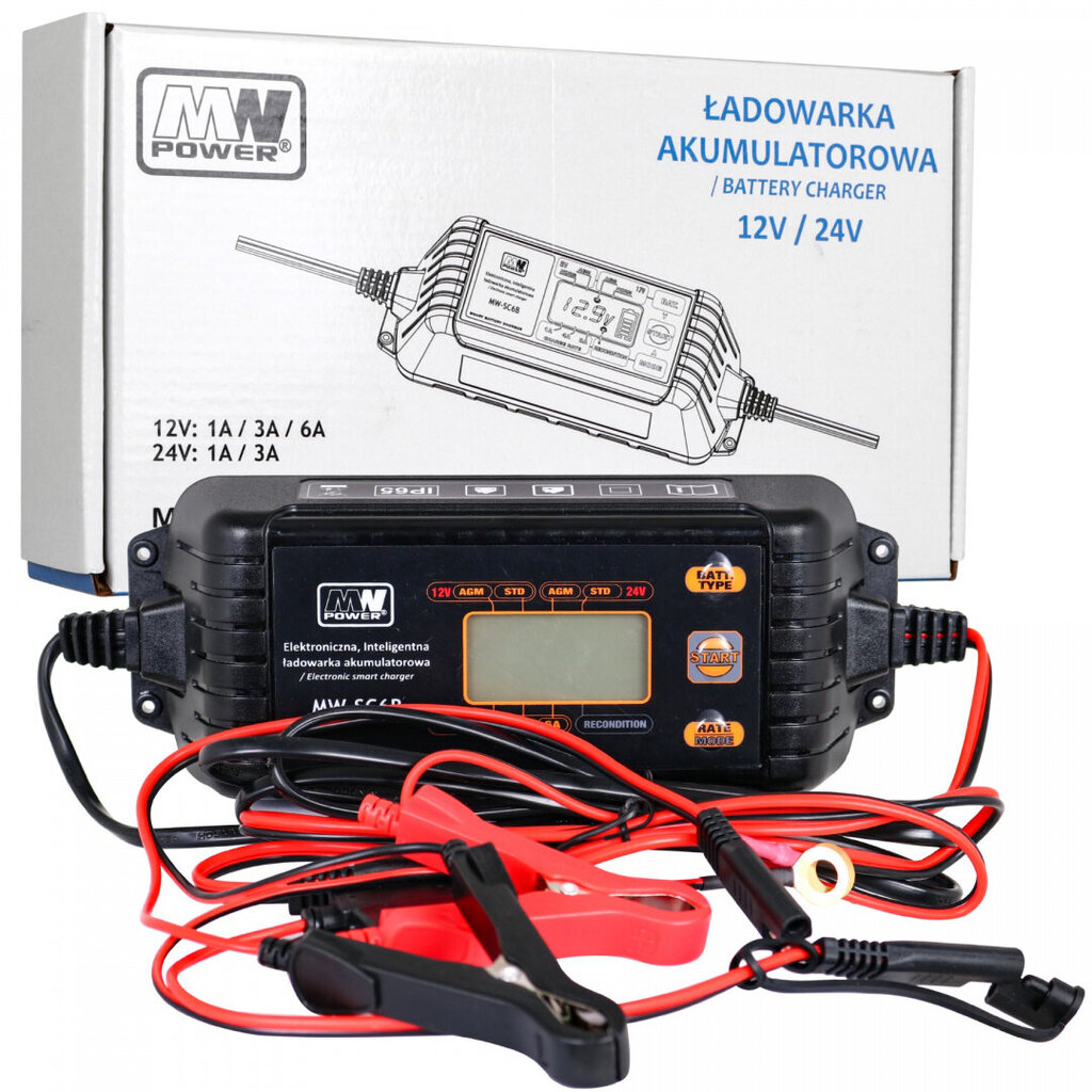 Vieds akumulatoru lādētājs ar LCD displeju 12V/24V MW-SC6B cena un informācija | Elektroauto uzlādes stacijas  | 220.lv