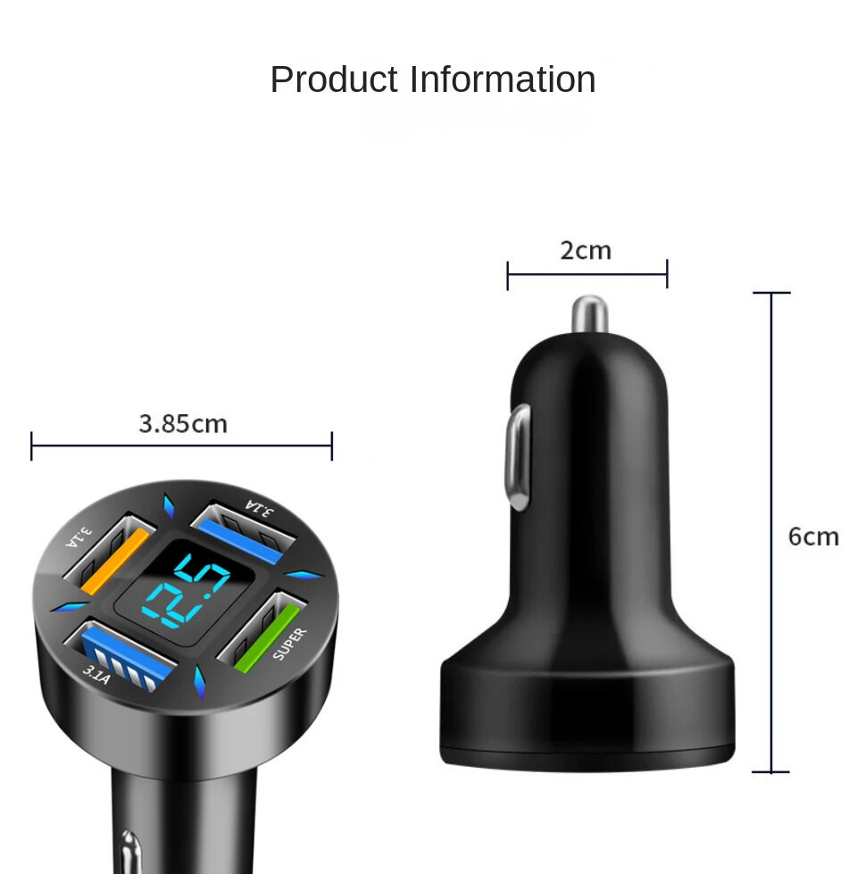 Automašīnas lādētājs 120W 4xUSB MI Charge Xiaomi Mērītājs Displejs cena un informācija | Auto 12V el. piederumi | 220.lv