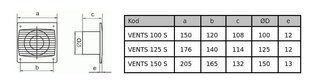 Вентилятор для ванной комнаты SILENTA 150 SL цена и информация | Вентиляторы | 220.lv